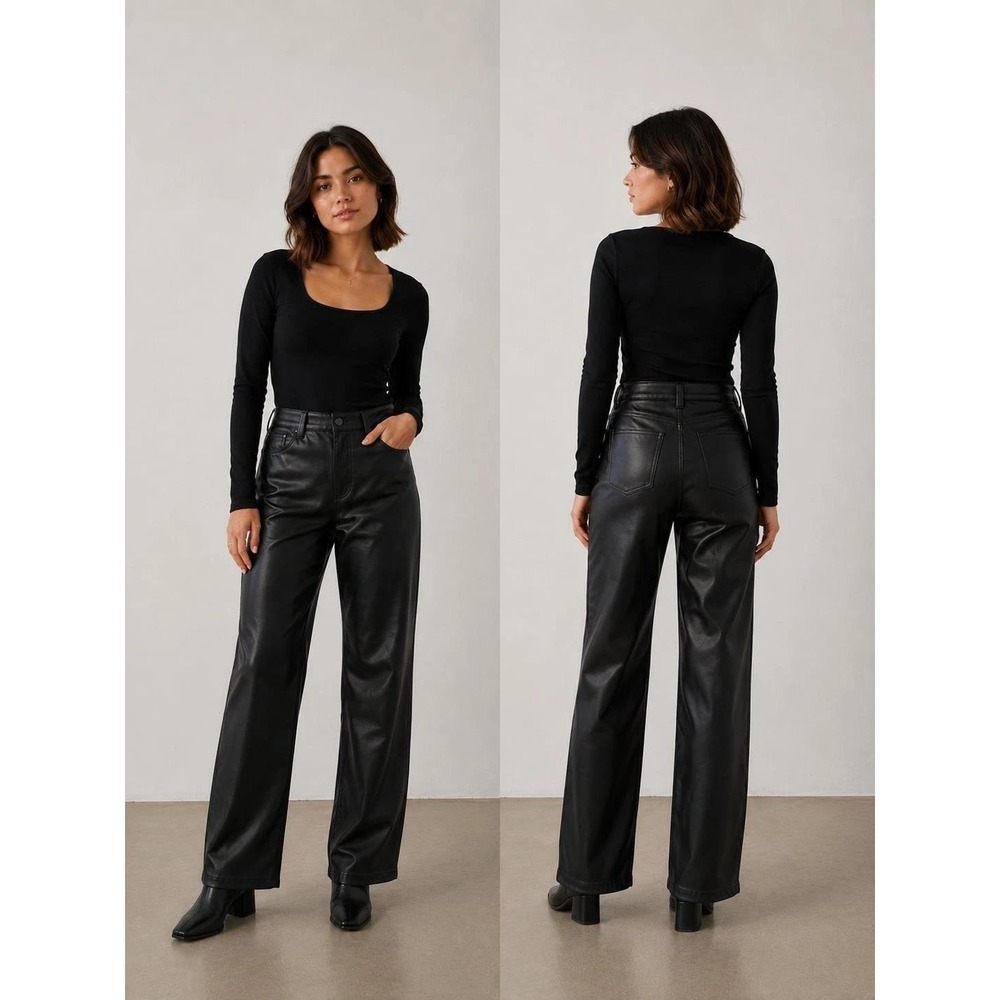 ASOS DESIGN Faux Leather Pants Womens 0 Petite Black Straight Leg Edgy Chic